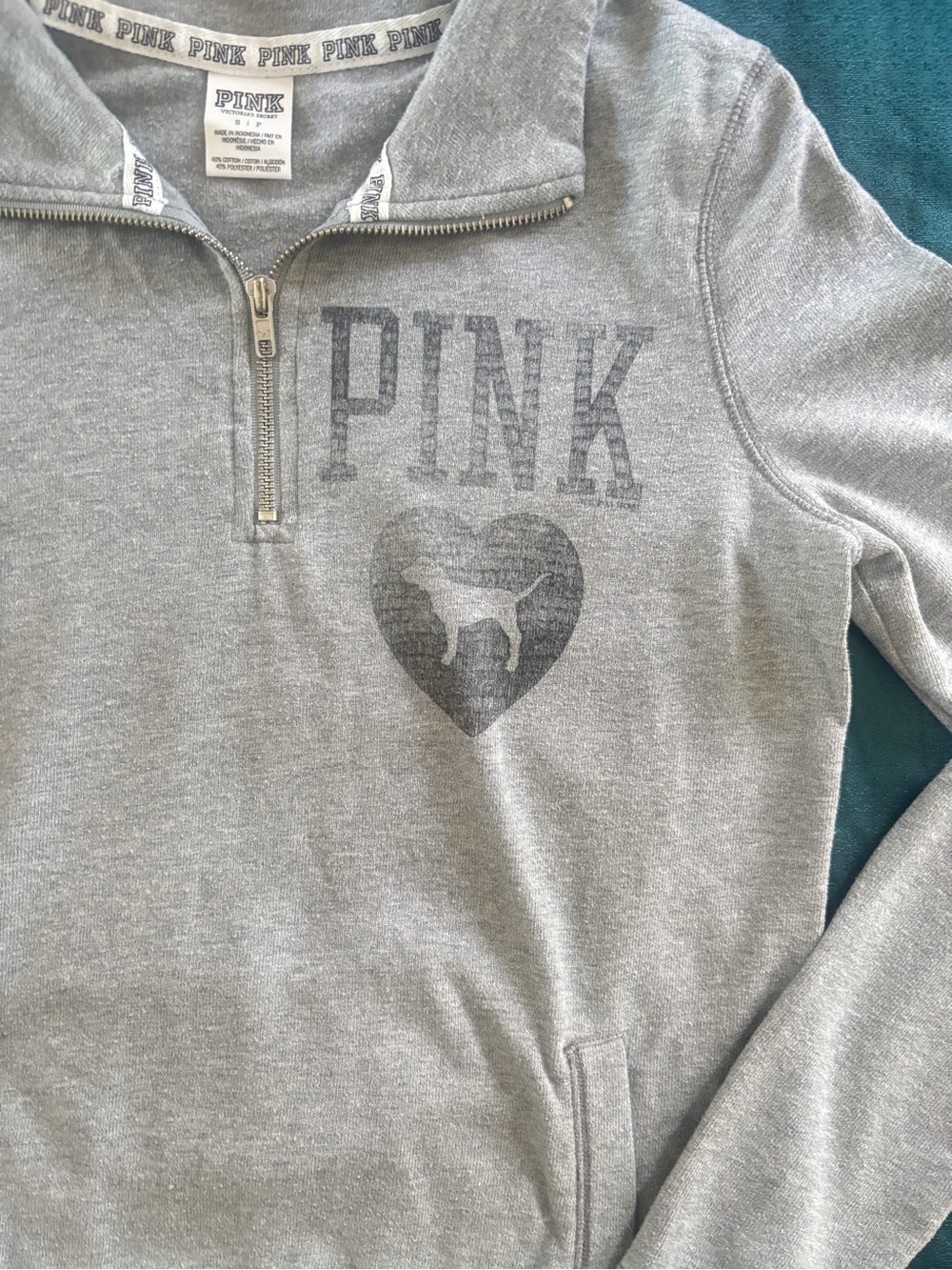 PINK - Gray Athletic Quarter-Zip Pullover Hoodie